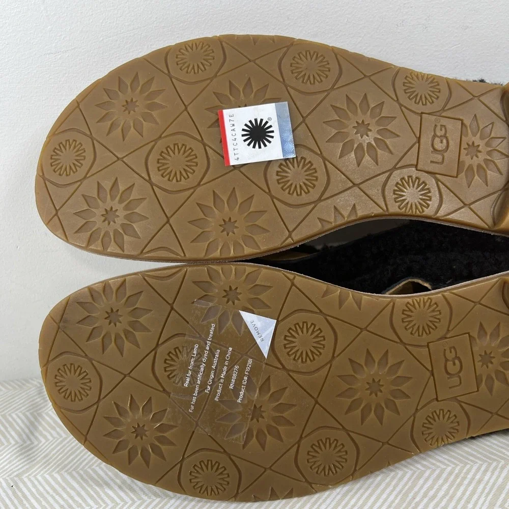 UGG Alicia Womens 12 Shearling Sherpa Sandals 1101030 Black Slip On Flip Flop
